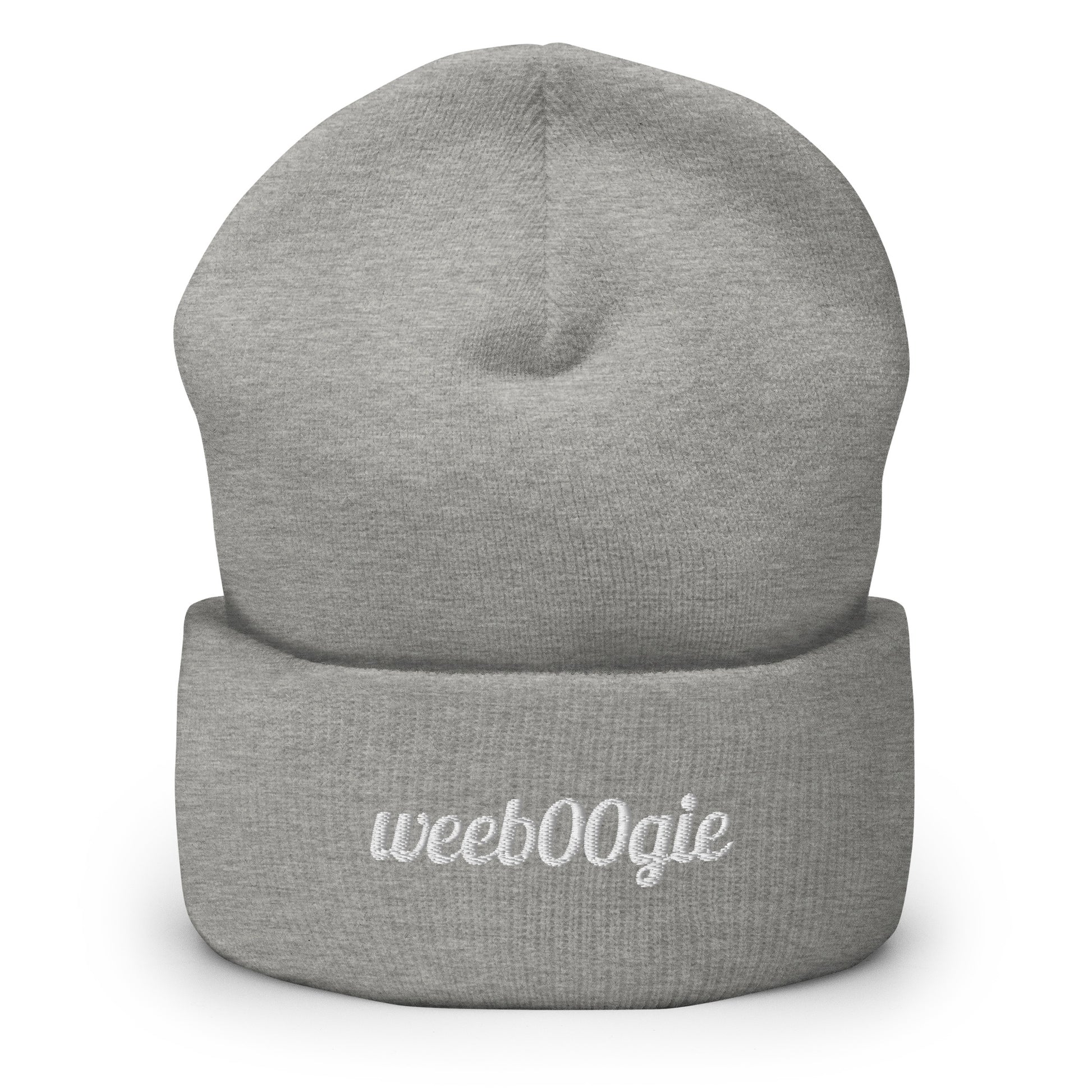 Cuffed Beanie - 100% Acrylic Knit with Embroidered Logo in Heather Grey - Snug Form-Fitting Design with Folded Cuff - Perfect for Winter Weather, Outdoor Activities and Casual Style - wee b00gie store