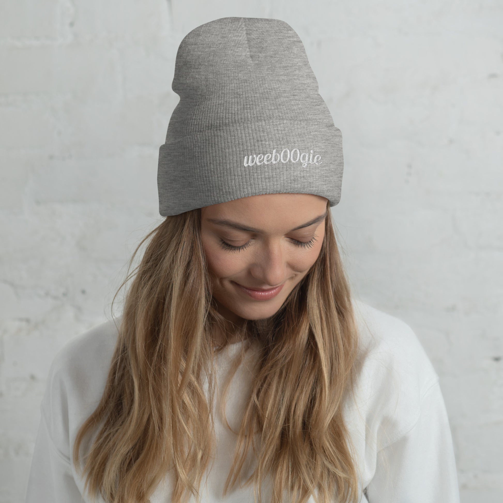 Cuffed Beanie - 100% Acrylic Knit with Embroidered Logo in Heather Grey - Snug Form-Fitting Design with Folded Cuff - Perfect for Winter Weather, Outdoor Activities and Casual Style - wee b00gie store