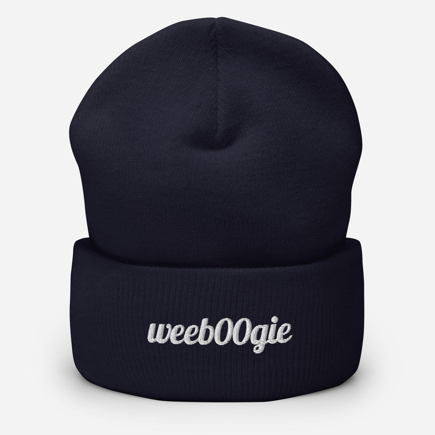 Cuffed Beanie - 100% Acrylic Knit with Embroidered Logo in Navy - Snug Form-Fitting Design with Folded Cuff - Perfect for Winter Weather, Outdoor Activities and Casual Style - wee b00gie store