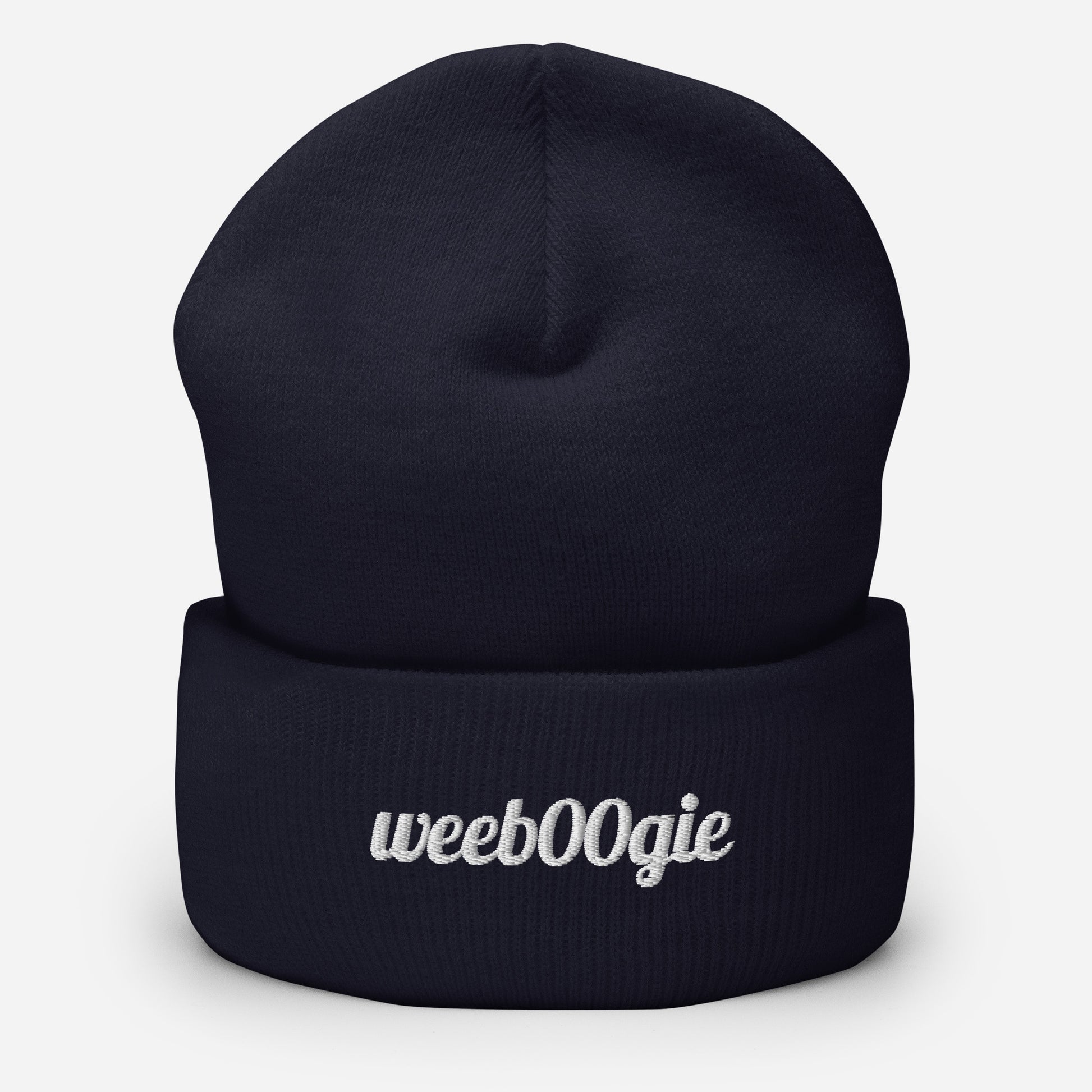 Cuffed Beanie - 100% Acrylic Knit with Embroidered Logo in Navy - Snug Form-Fitting Design with Folded Cuff - Perfect for Winter Weather, Outdoor Activities and Casual Style - wee b00gie store