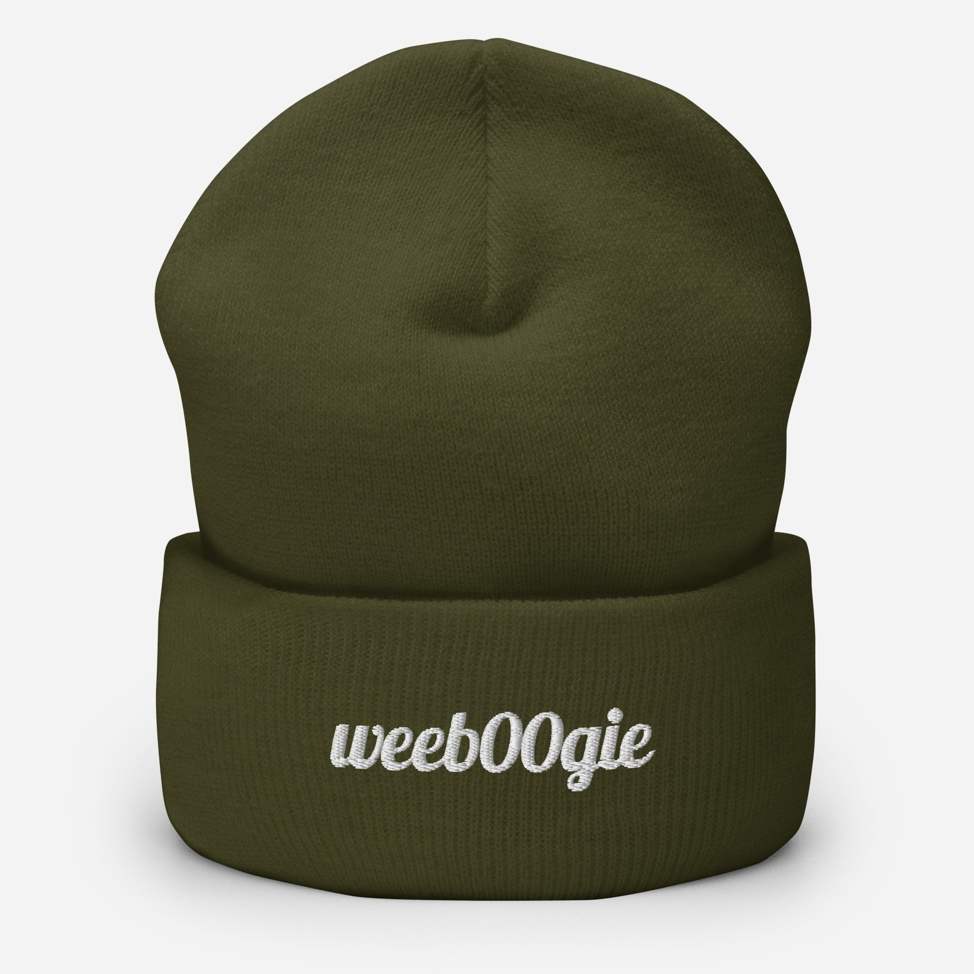 Cuffed Beanie - 100% Acrylic Knit with Embroidered Logo in Olive - Snug Form-Fitting Design with Folded Cuff - Perfect for Winter Weather, Outdoor Activities and Casual Style - wee b00gie store