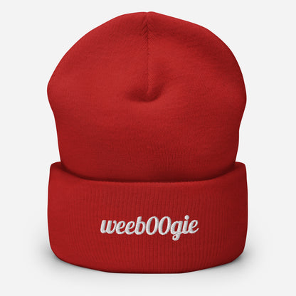 Cuffed Beanie - 100% Acrylic Knit with Embroidered Logo in Red - Snug Form-Fitting Design with Folded Cuff - Perfect for Winter Weather, Outdoor Activities and Casual Style - wee b00gie store