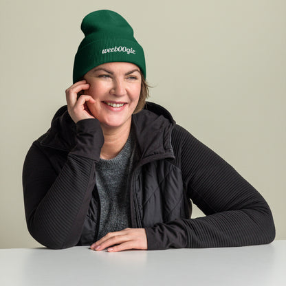 Cuffed Beanie - 100% Acrylic Knit with Embroidered Logo in Spruce Green - Snug Form-Fitting Design with Folded Cuff - Perfect for Winter Weather, Outdoor Activities and Casual Style - wee b00gie store