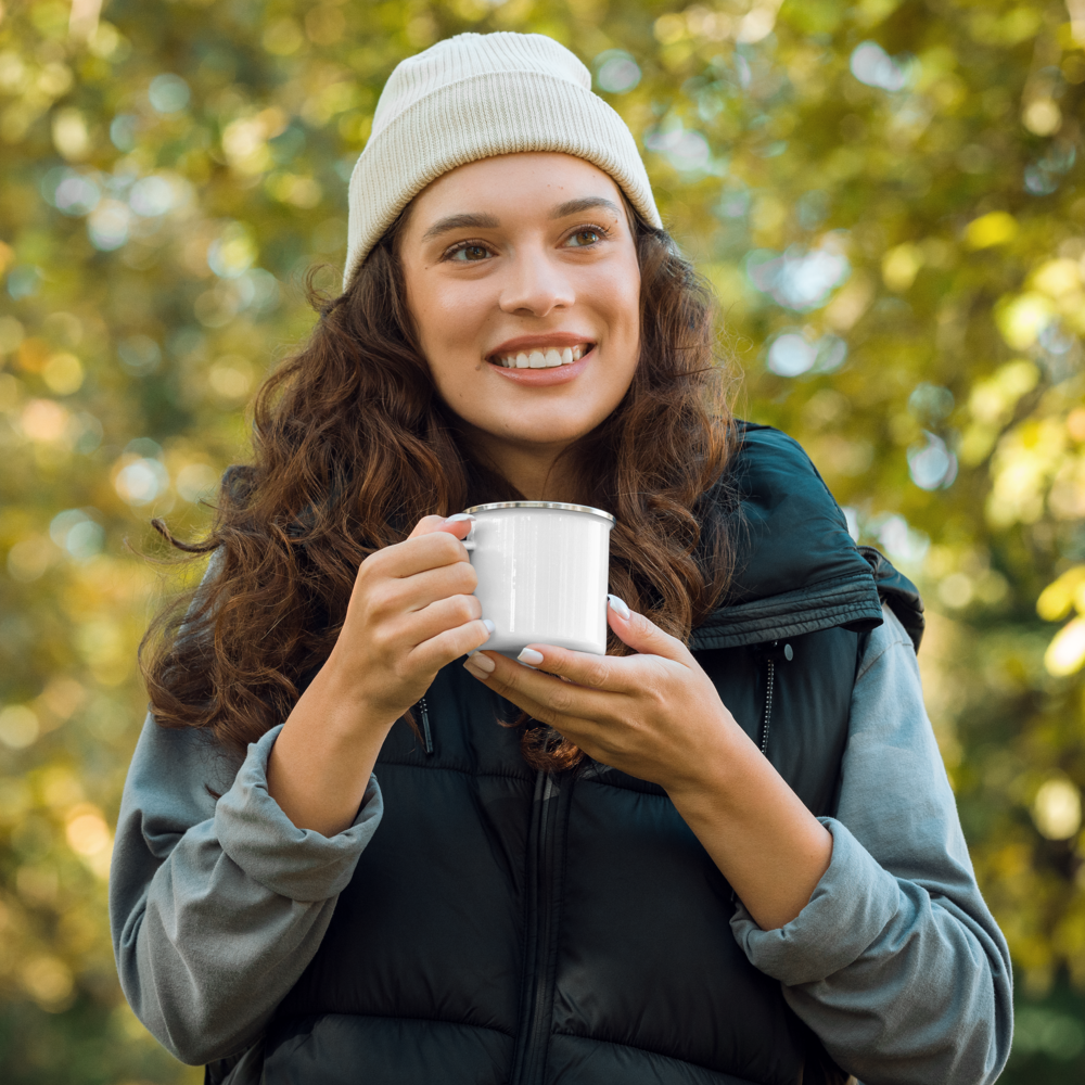 Just Jammin' Enamel Mug featuring guitar design - durable lightweight camping mug for musicians and festival-goers - perfect for outdoor adventures and campfires - ideal gift for guitar players and music lovers - wee b00gie store.
