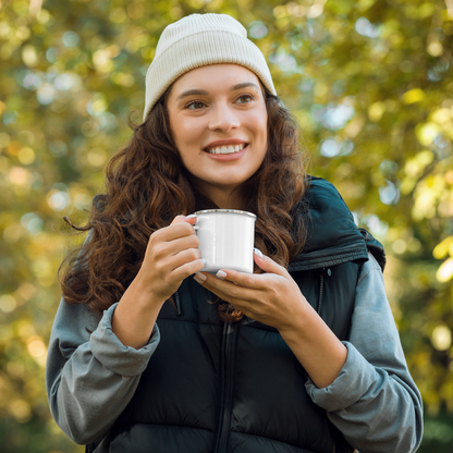 Just Jammin' Enamel Mug featuring guitar design - durable lightweight camping mug for musicians and festival-goers - perfect for outdoor adventures and campfires - ideal gift for guitar players and music lovers - wee b00gie store.
