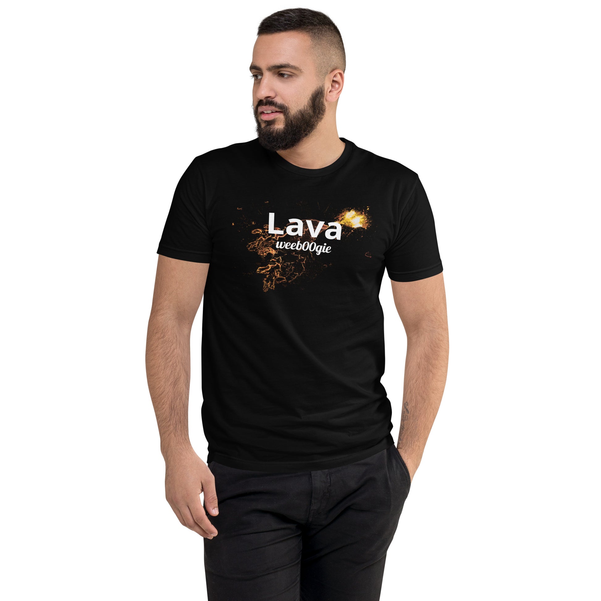 wee b00gie Lava Men's Short Sleeve T-Shirt - 100% Combed Ring-Spun Cotton Pre-Shrunk Lightweight Jersey - Form-Fitting Silhouette with Bold Lava Dance Print - Perfect for Dancing, Festivals and Everyday Wear - wee b00gie store