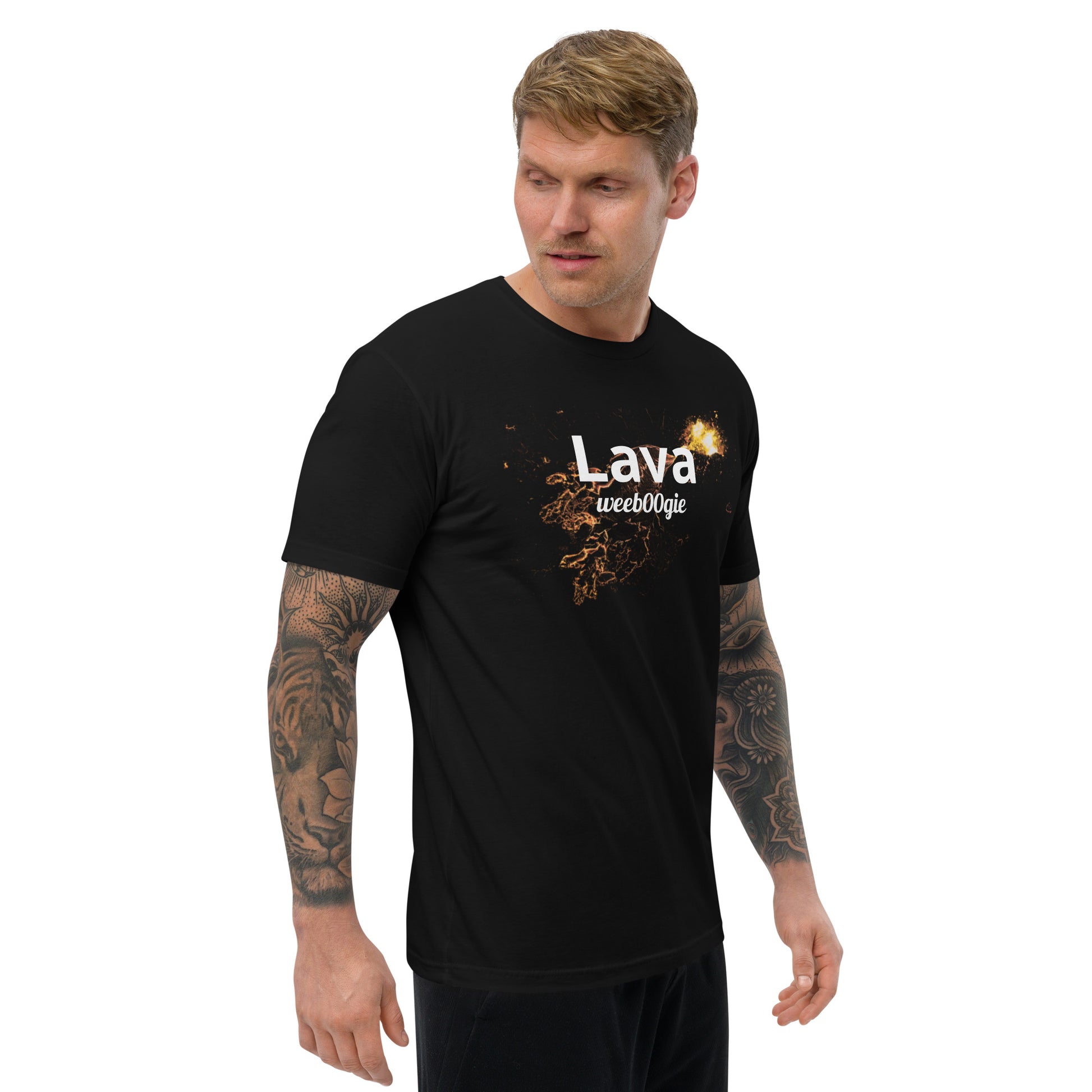 wee b00gie Lava Men's Short Sleeve T-Shirt - 100% Combed Ring-Spun Cotton Pre-Shrunk Lightweight Jersey - Form-Fitting Silhouette with Bold Lava Dance Print - Perfect for Dancing, Festivals and Everyday Wear - wee b00gie store