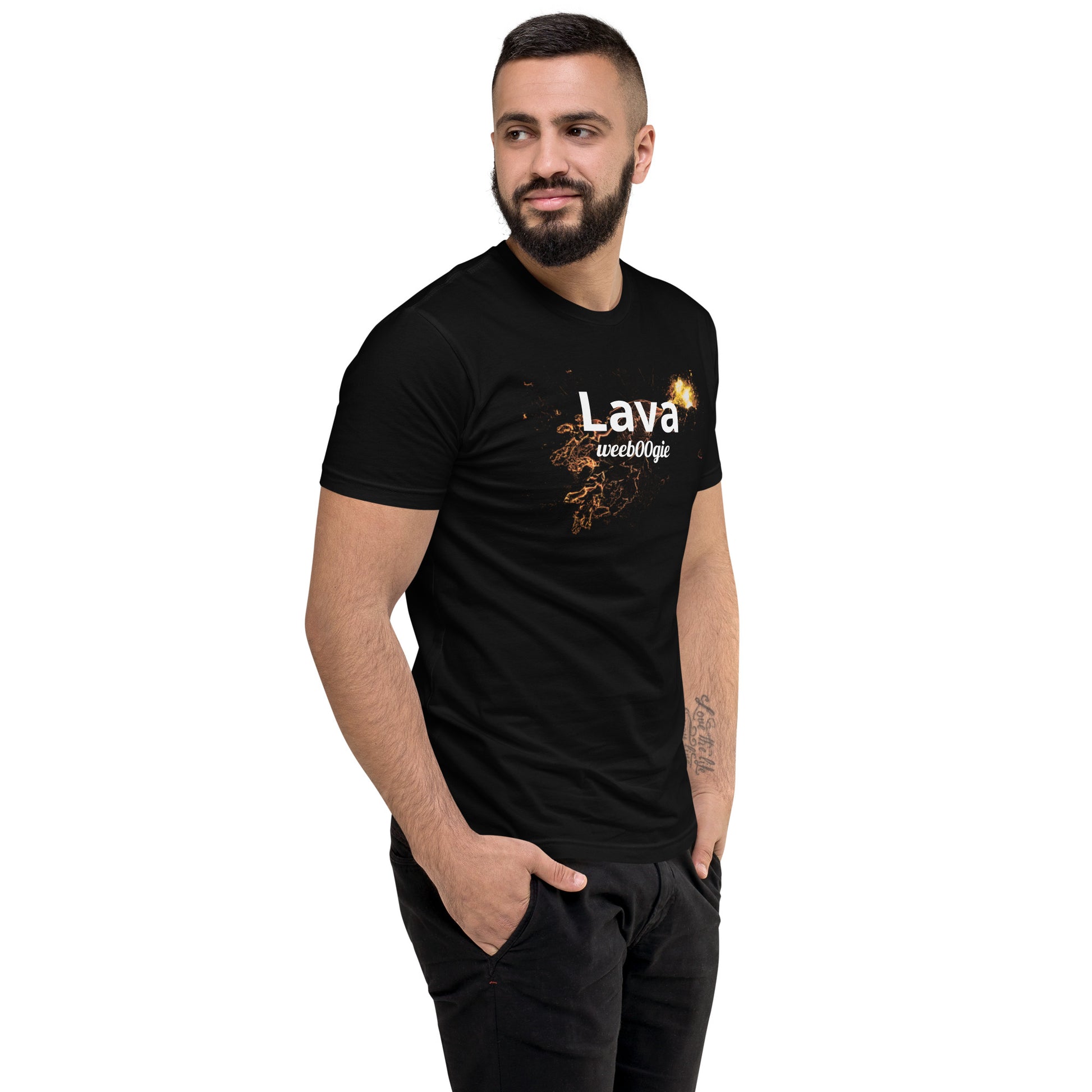 wee b00gie Lava Men's Short Sleeve T-Shirt - 100% Combed Ring-Spun Cotton Pre-Shrunk Lightweight Jersey - Form-Fitting Silhouette with Bold Lava Dance Print - Perfect for Dancing, Festivals and Everyday Wear - wee b00gie store