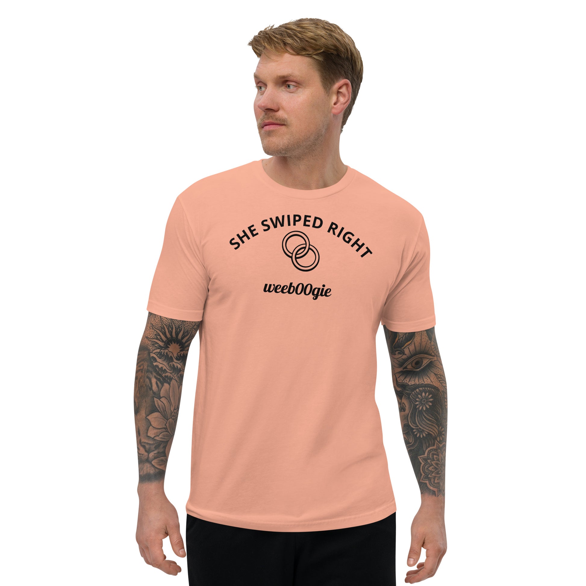 Stag Do, Groom, Wedding Party, SHE SWIPED RIGHT Funny Stag T-Shirt, Bachelor Party, Engagement.