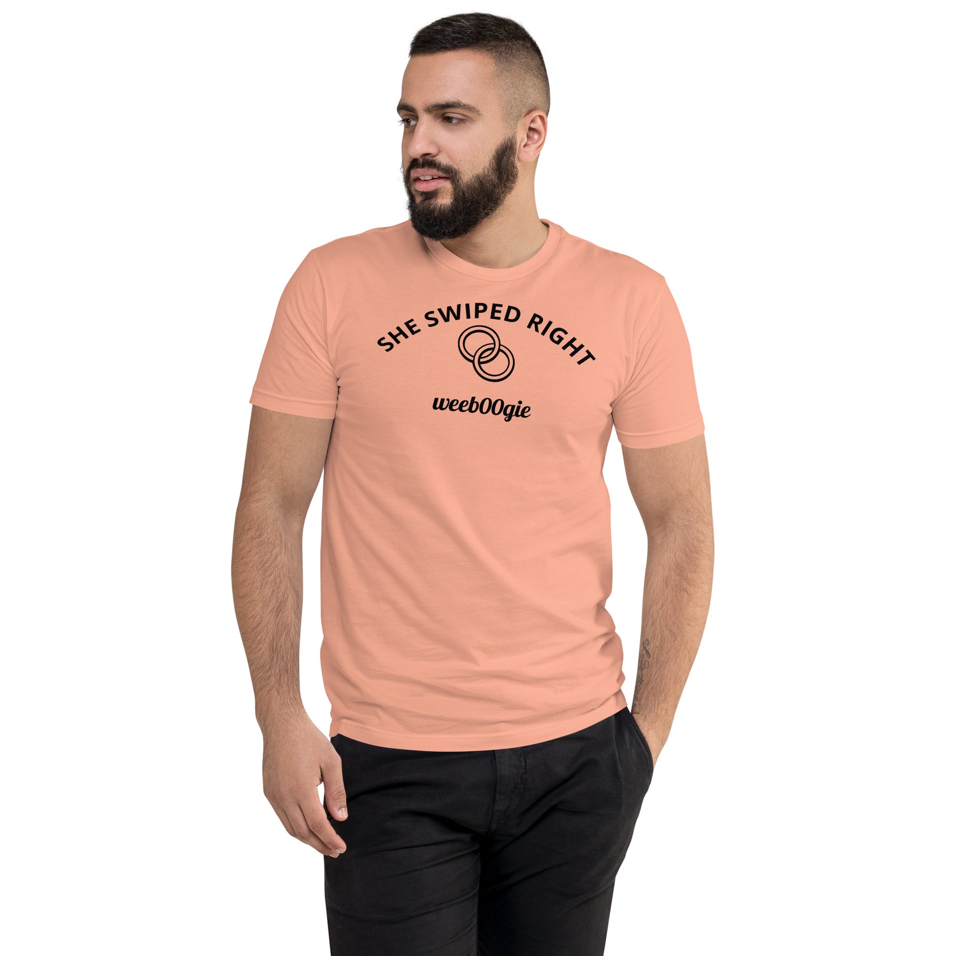 Stag Do, Groom, Wedding Party, SHE SWIPED RIGHT Funny Stag T-Shirt, Bachelor Party, Engagement.