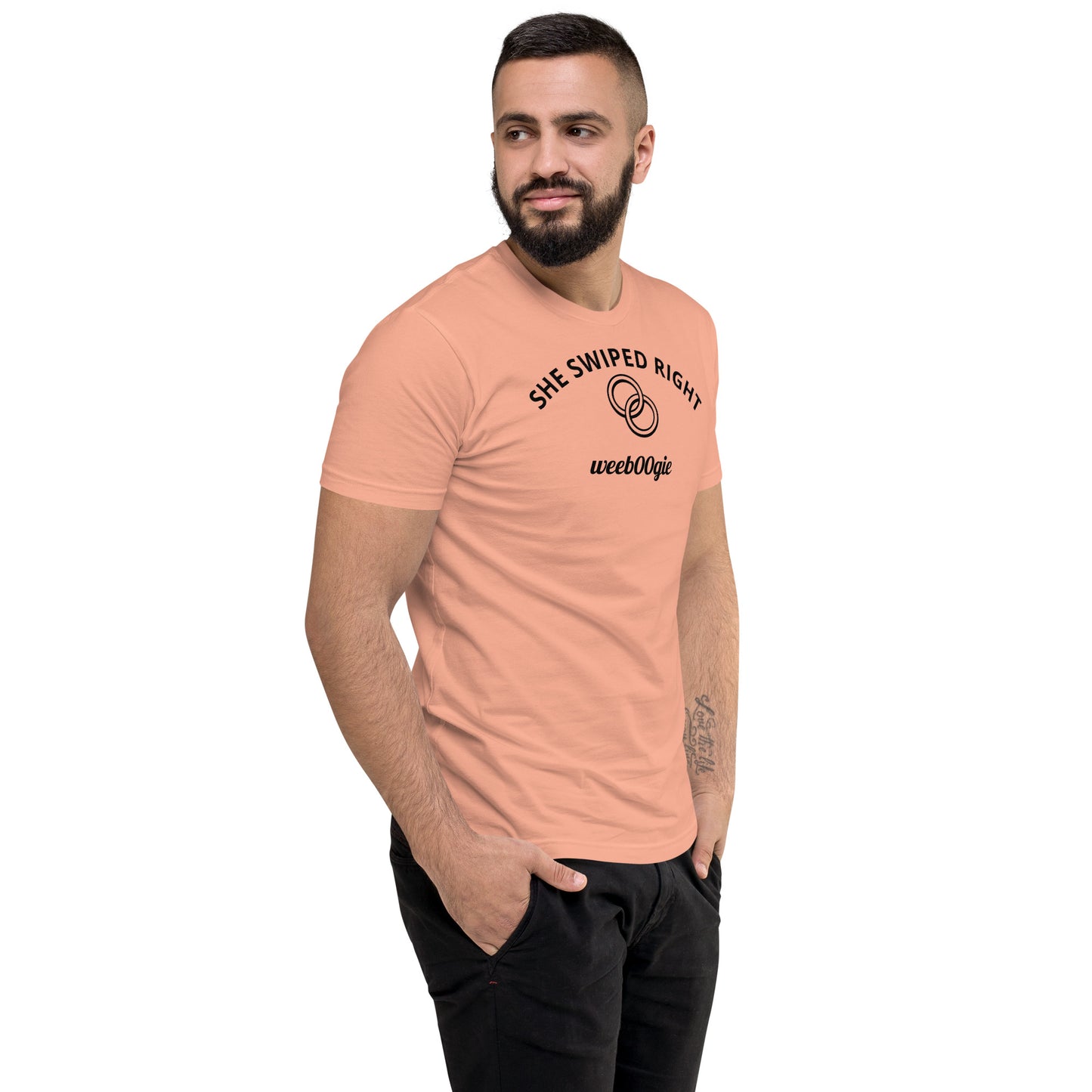 Stag Do, Groom, Wedding Party, SHE SWIPED RIGHT Funny Stag T-Shirt, Bachelor Party, Engagement.