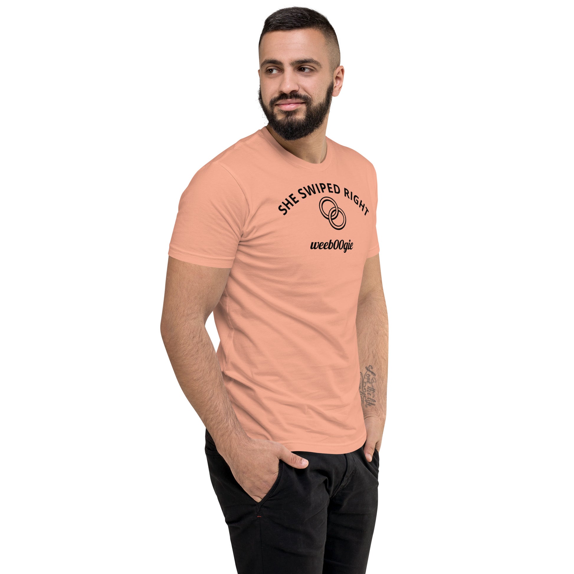 Stag Do, Groom, Wedding Party, SHE SWIPED RIGHT Funny Stag T-Shirt, Bachelor Party, Engagement.