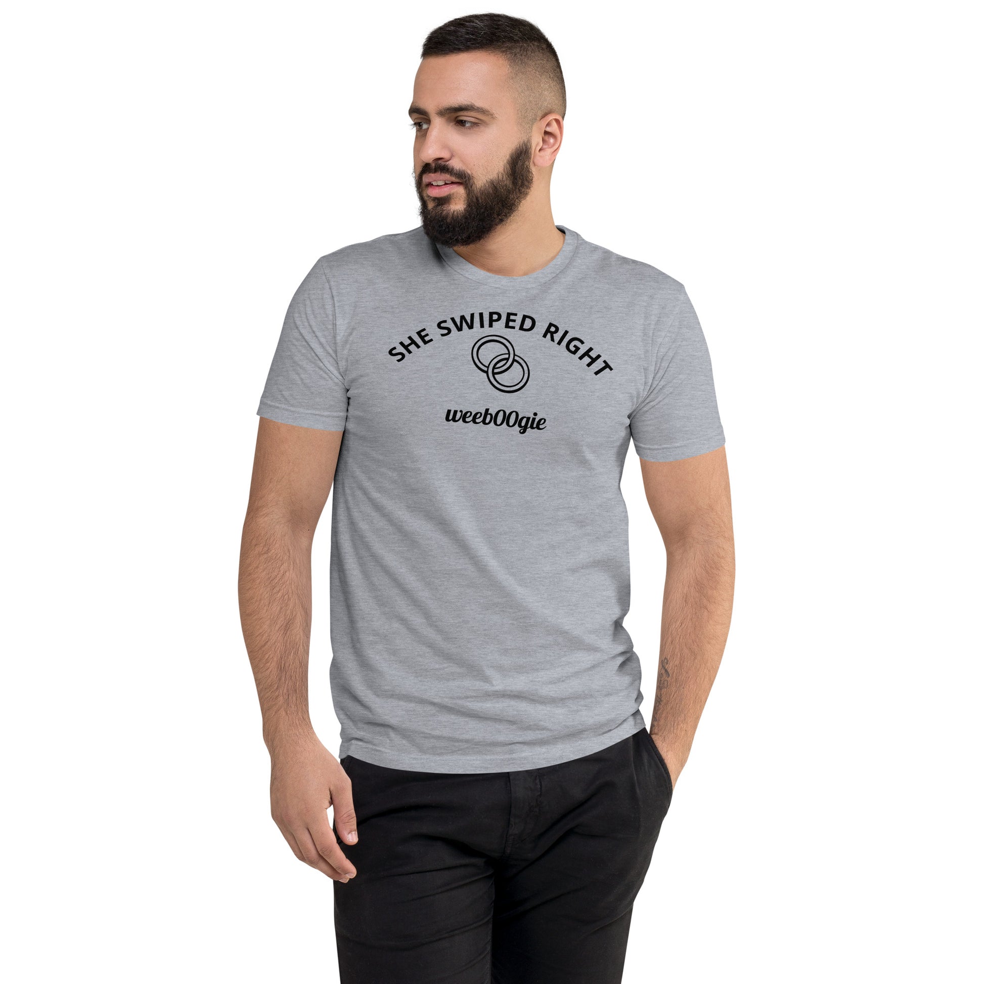Stag Do, Groom, Wedding Party, SHE SWIPED RIGHT Funny Stag T-Shirt, Bachelor Party, Engagement.
