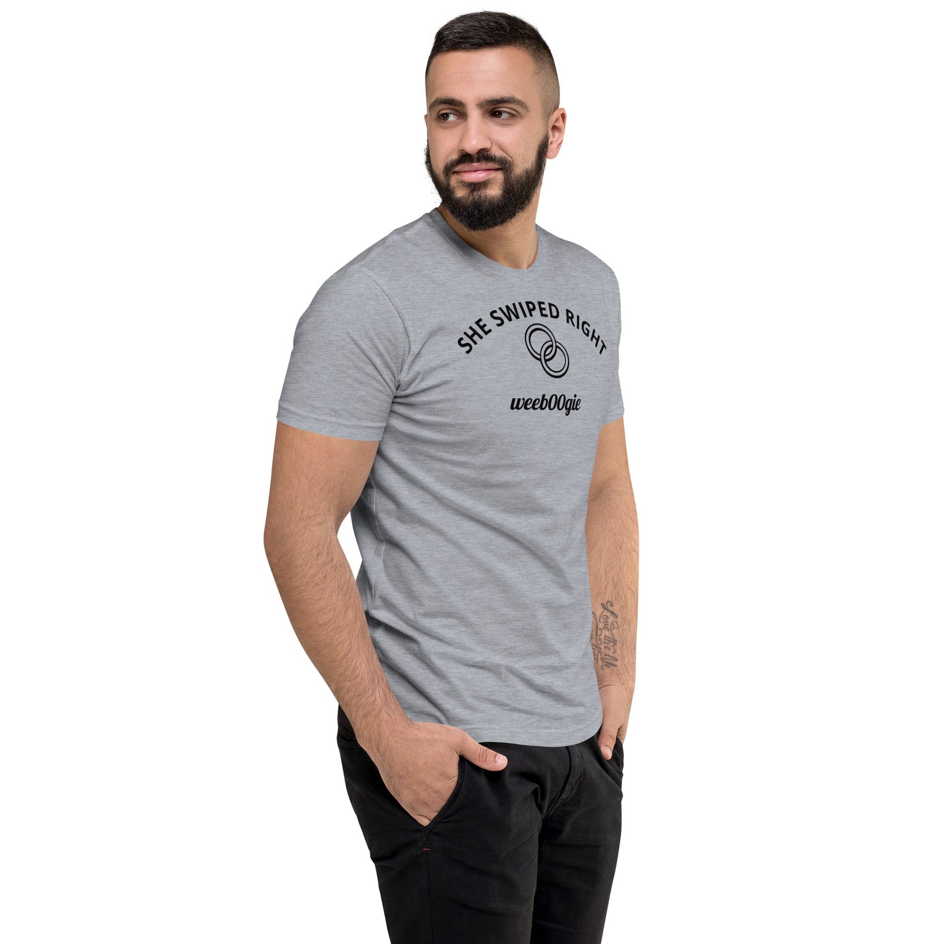 Stag Do, Groom, Wedding Party, SHE SWIPED RIGHT Funny Stag T-Shirt, Bachelor Party, Engagement.