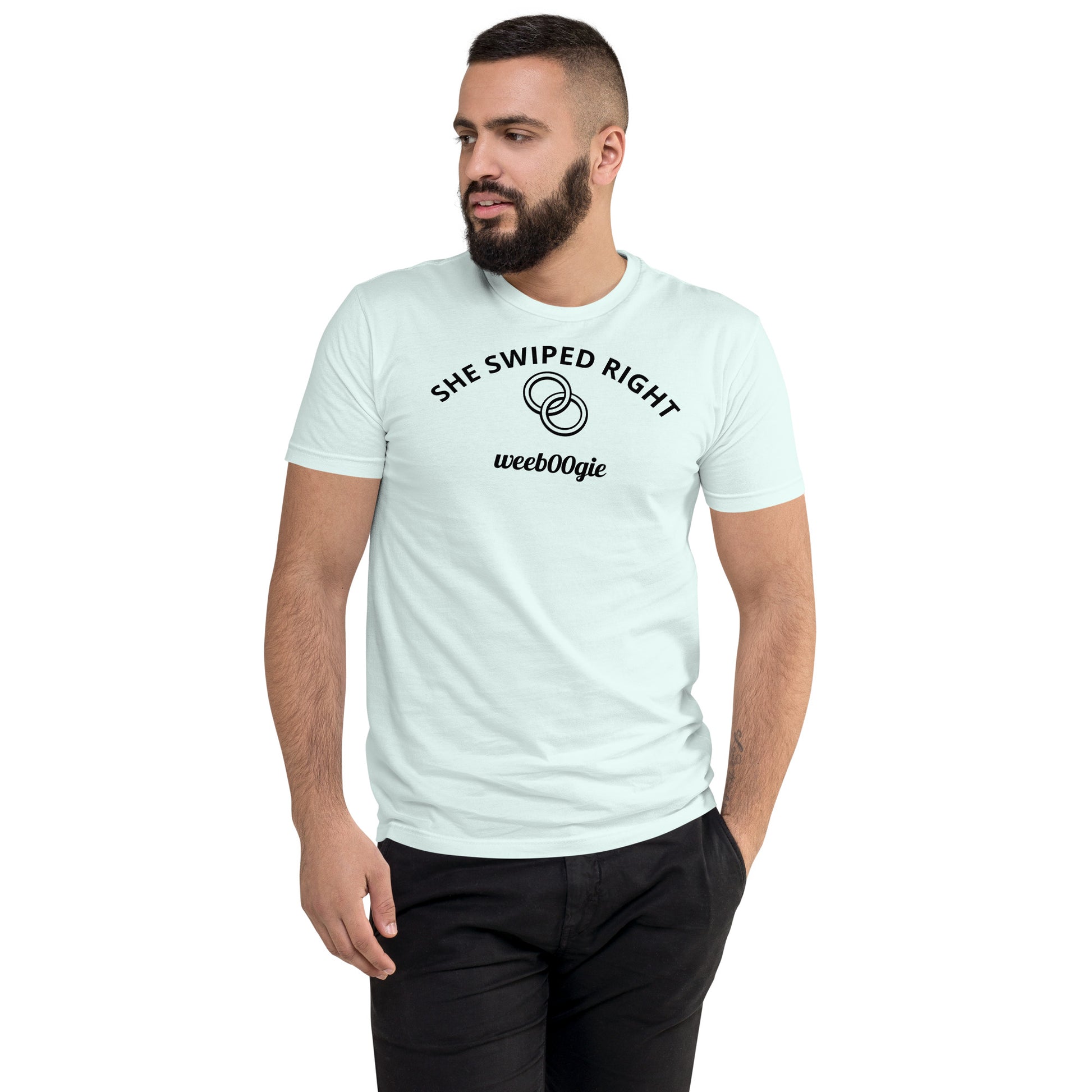 Stag Do, Groom, Wedding Party, SHE SWIPED RIGHT Funny Stag T-Shirt, Bachelor Party, Engagement.