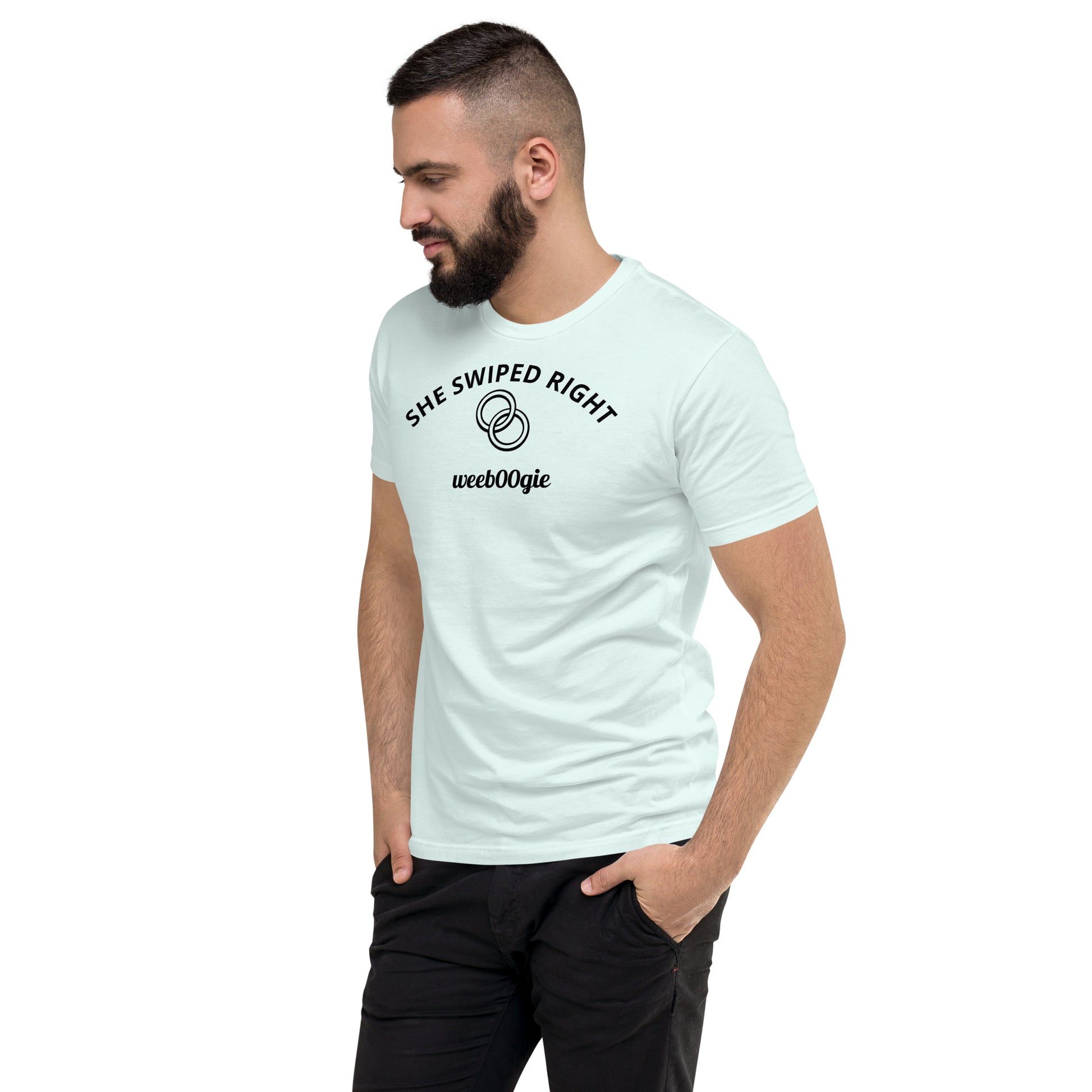 Stag Do, Groom, Wedding Party, SHE SWIPED RIGHT Funny Stag T-Shirt, Bachelor Party, Engagement.