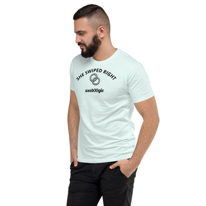 Stag Do, Groom, Wedding Party, SHE SWIPED RIGHT Funny Stag T-Shirt, Bachelor Party, Engagement.