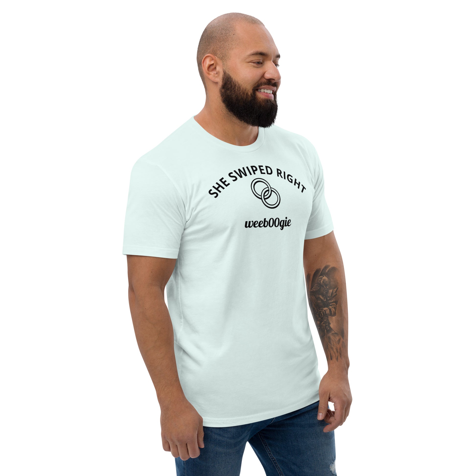 Stag Do, Groom, Wedding Party, SHE SWIPED RIGHT Funny Stag T-Shirt, Bachelor Party, Engagement.