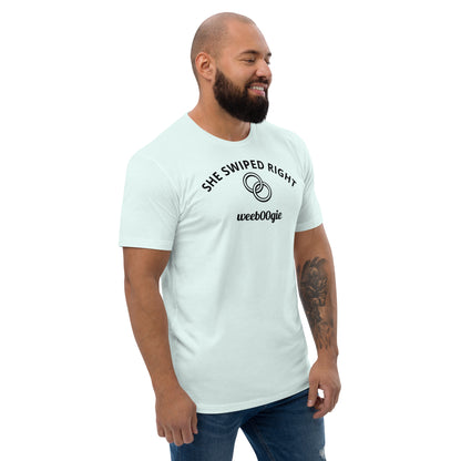 Stag Do, Groom, Wedding Party, SHE SWIPED RIGHT Funny Stag T-Shirt, Bachelor Party, Engagement.