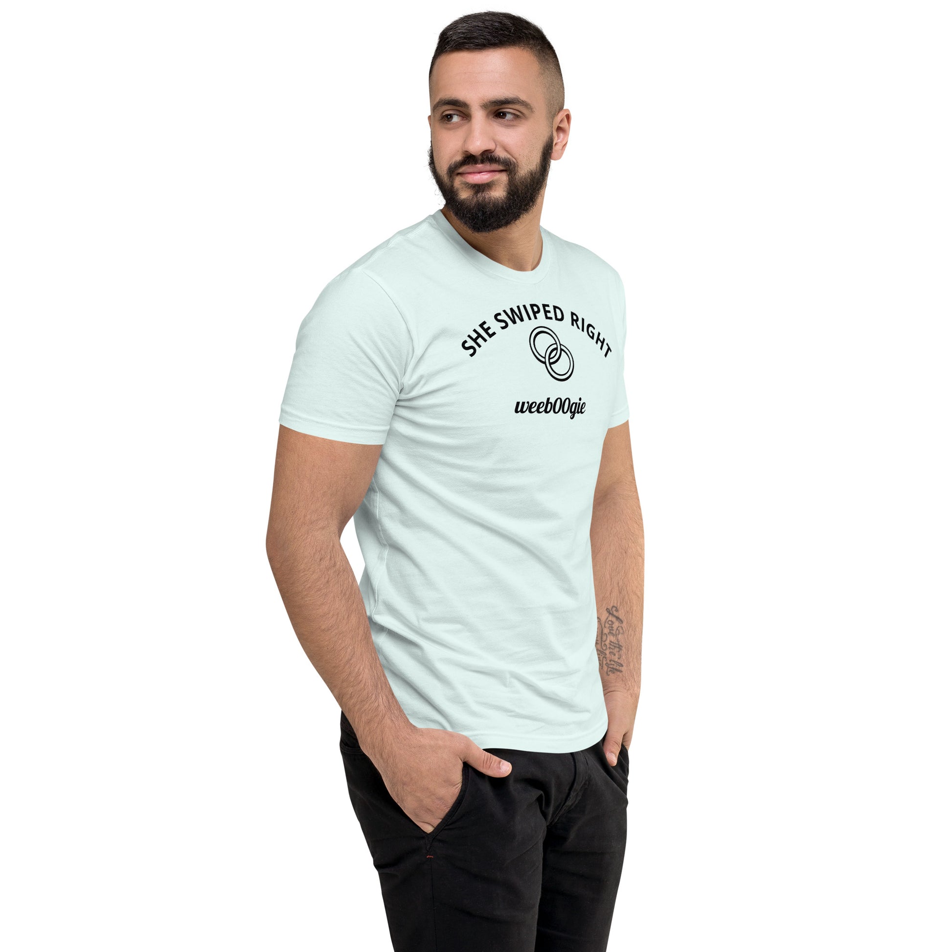 Stag Do, Groom, Wedding Party, SHE SWIPED RIGHT Funny Stag T-Shirt, Bachelor Party, Engagement.