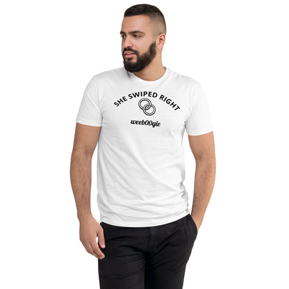 Stag Do, Groom, Wedding Party, SHE SWIPED RIGHT Funny Stag T-Shirt, Bachelor Party, Engagement.