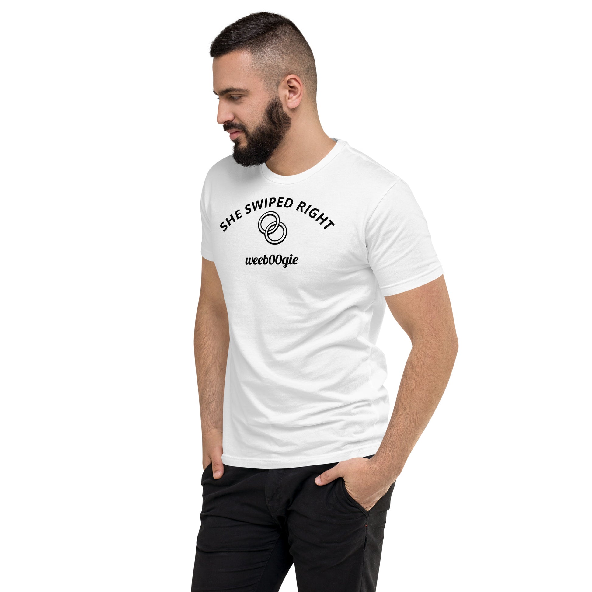 Stag Do, Groom, Wedding Party, SHE SWIPED RIGHT Funny Stag T-Shirt, Bachelor Party, Engagement.