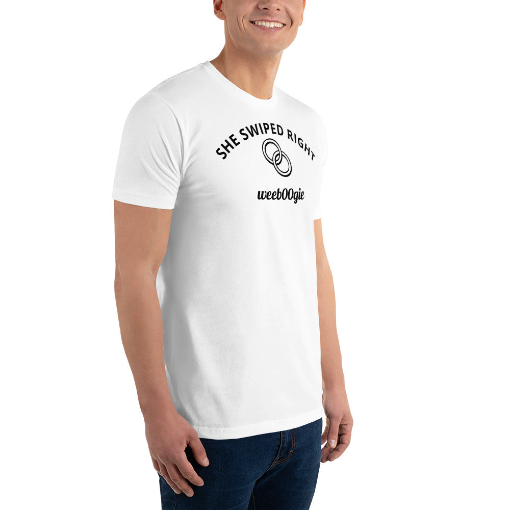 Stag Do, Groom, Wedding Party, SHE SWIPED RIGHT Funny Stag T-Shirt, Bachelor Party, Engagement.