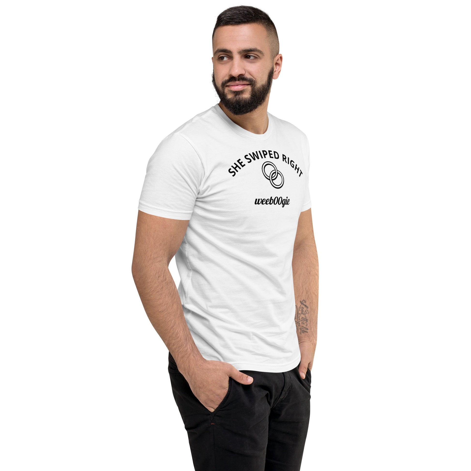 Stag Do, Groom, Wedding Party, SHE SWIPED RIGHT Funny Stag T-Shirt, Bachelor Party, Engagement.