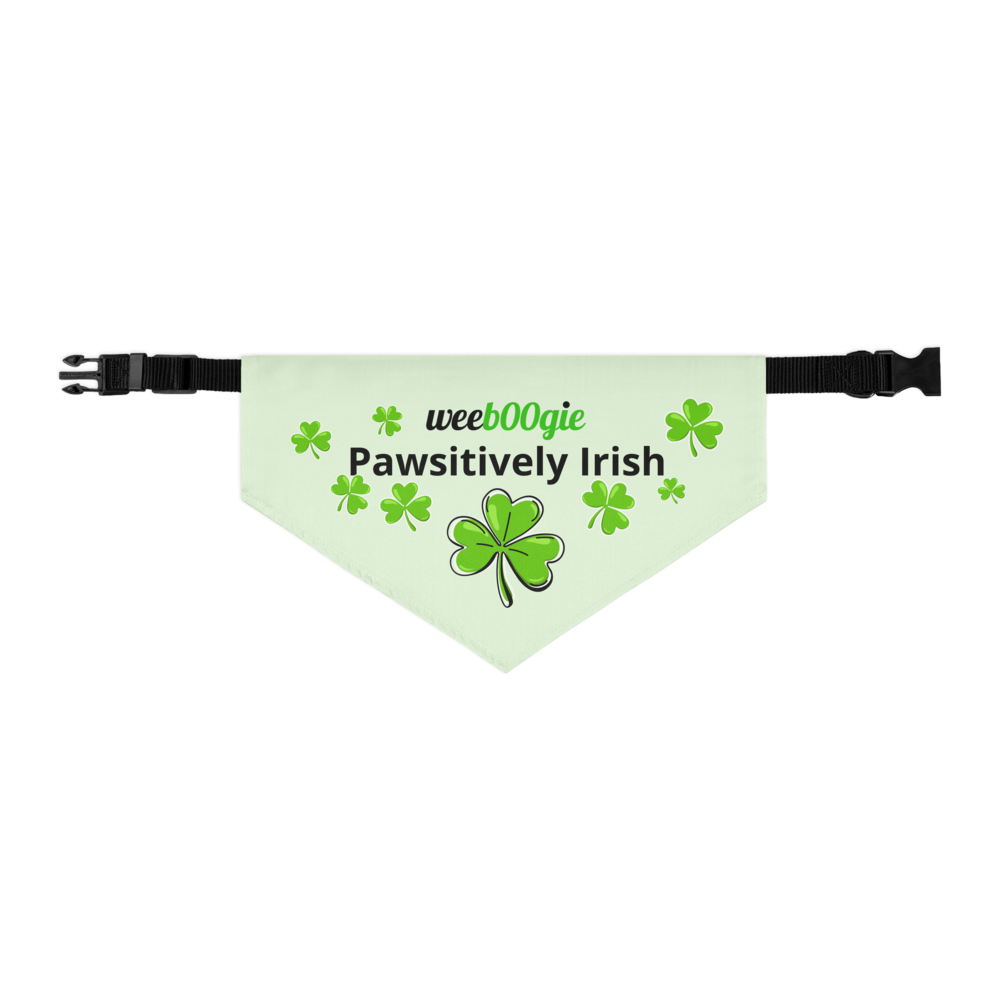 Large Pet Bandana Collar with 'Pawsitively Irish' Design, Shamrocks, and wee b00gie Logo - Premium Quality Fabric - Adjustable Fit - Perfect for Dogs, Cats, and Pets Celebrating Irish Pride - wee b00gie store