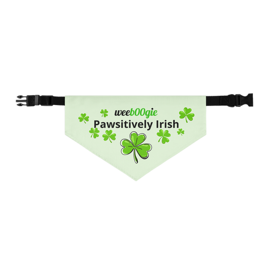 Large Pet Bandana Collar with 'Pawsitively Irish' Design, Shamrocks, and wee b00gie Logo - Premium Quality Fabric - Adjustable Fit - Perfect for Dogs, Cats, and Pets Celebrating Irish Pride - wee b00gie store