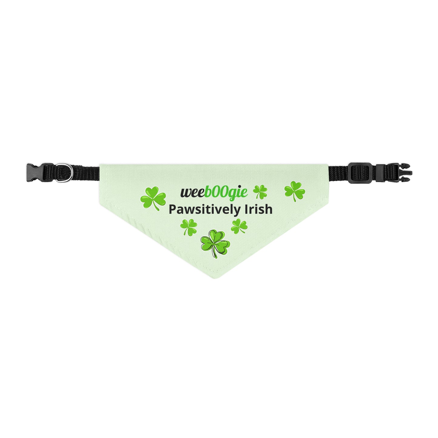 Small Pet Bandana Collar with 'Pawsitively Irish' Design, Shamrocks, and wee b00gie Logo - Premium Quality Fabric - Adjustable Fit - Perfect for Dogs, Cats, and Pets Celebrating Irish Pride - wee b00gie store