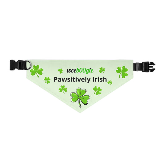 Extra Large Pet Bandana Collar with 'Pawsitively Irish' Design, Shamrocks, and wee b00gie Logo - Premium Quality Fabric - Adjustable Fit - Perfect for Dogs, Cats, and Pets Celebrating Irish Pride - wee b00gie store