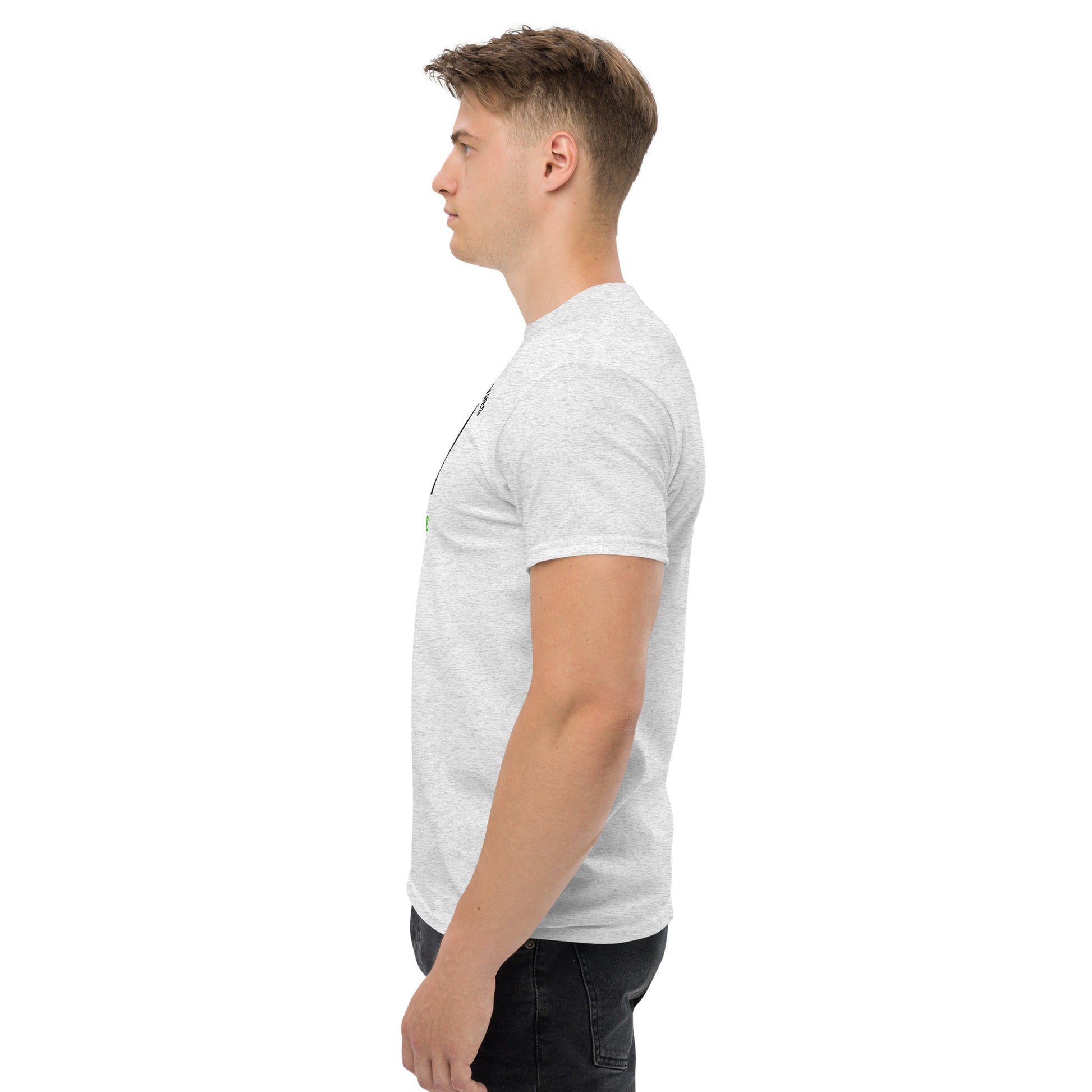 Unisex t-shirt with 'Mountain Man Moves' slogan, styled for outdoor adventures and dance challenges – set against a bold, mountainous backdrop.