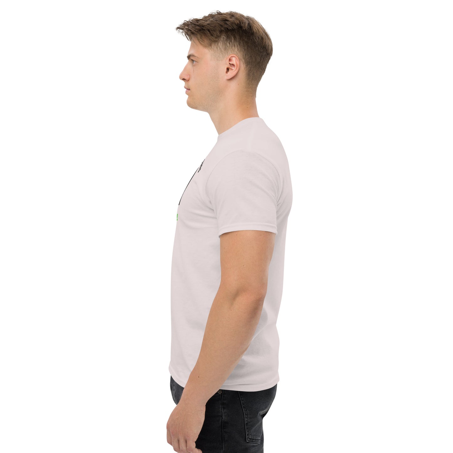 Unisex t-shirt with 'Mountain Man Moves' slogan, styled for outdoor adventures and dance challenges – set against a bold, mountainous backdrop.