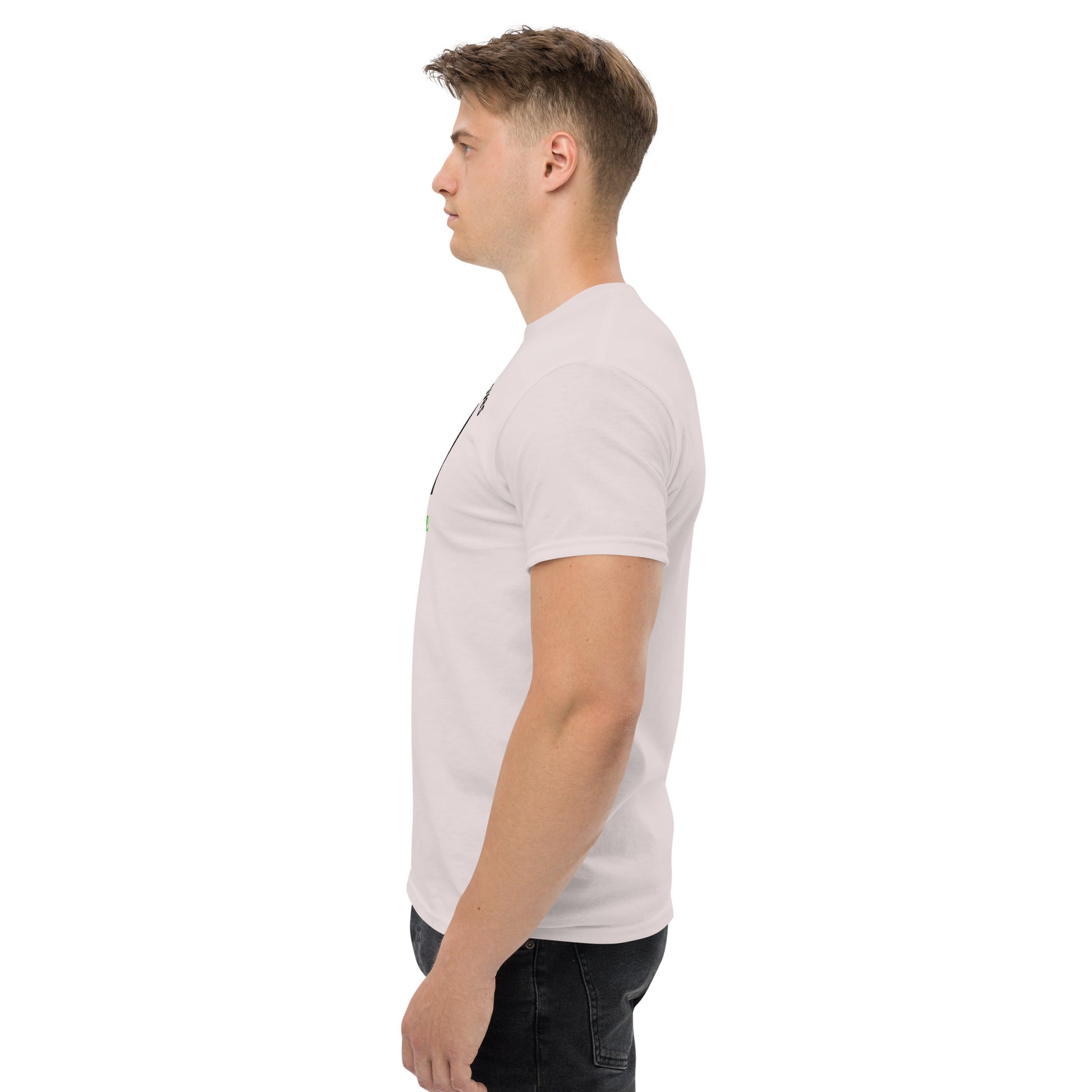 Unisex t-shirt with 'Mountain Man Moves' slogan, styled for outdoor adventures and dance challenges – set against a bold, mountainous backdrop.