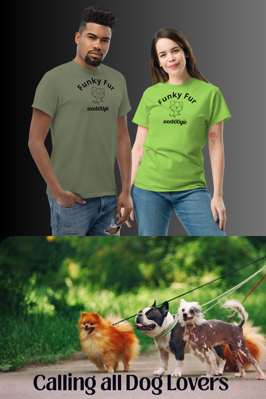 Funky Fur Unisex T-Shirt - 100% cotton classic tee with playful dog print - comfortable structured fit - versatile streetwear for casual outings - wee b00gie store