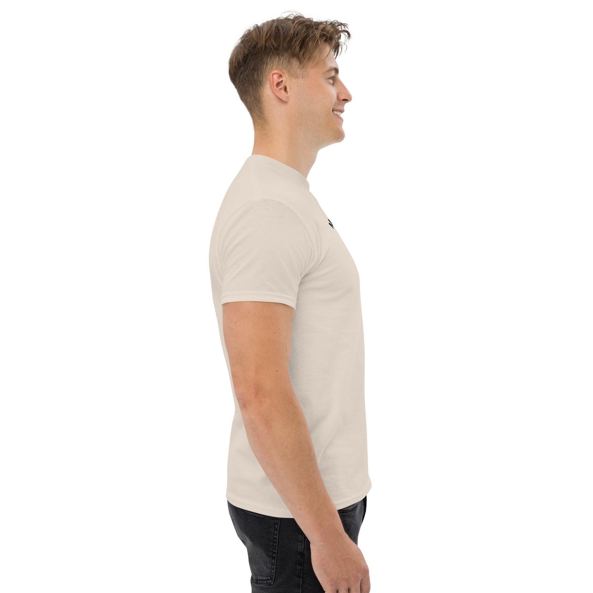 Unisex t-shirt with 'Mountain Man Moves' slogan, styled for outdoor adventures and dance challenges – set against a bold, mountainous backdrop.