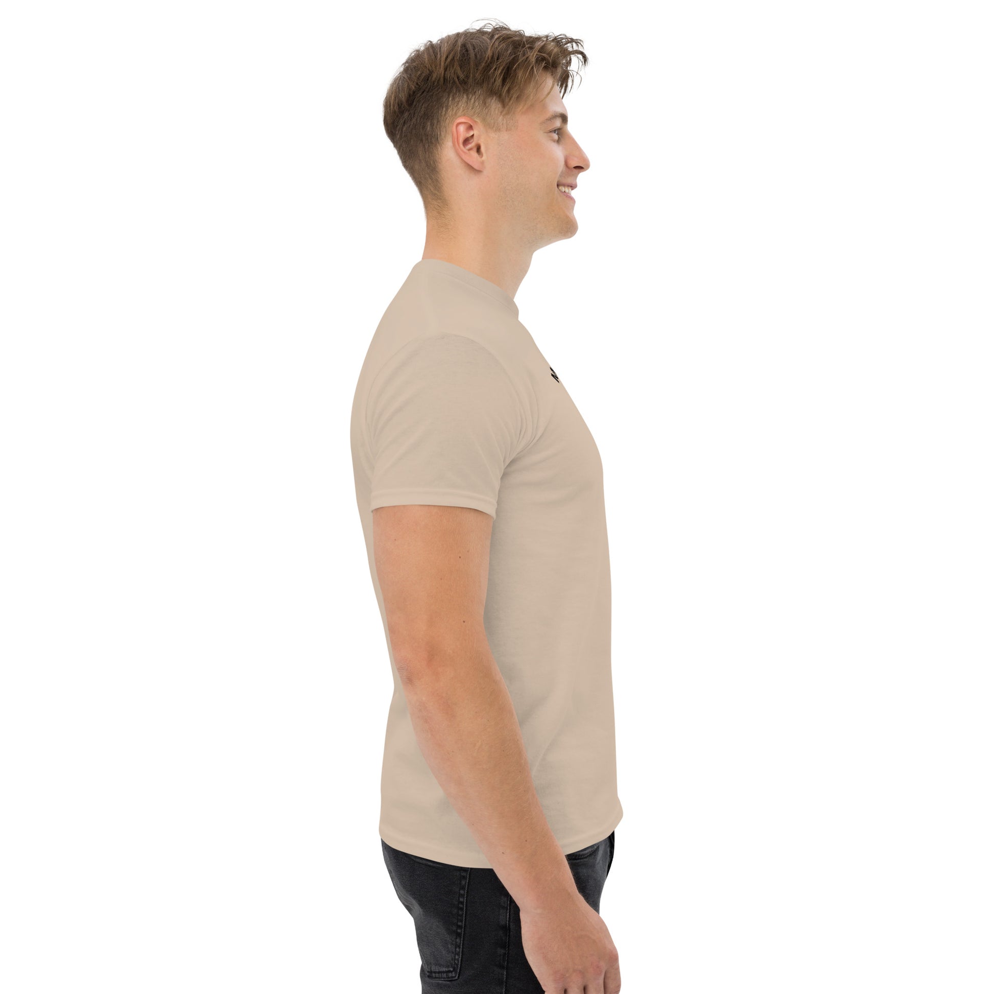 Unisex t-shirt with 'Mountain Man Moves' slogan, styled for outdoor adventures and dance challenges – set against a bold, mountainous backdrop.