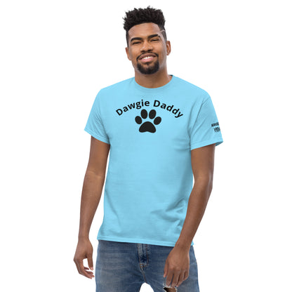 Unisex Classic Tee - Premium Cotton Blend with Classic Fit in Sky - Comfortable Regular Fit with Short Sleeves - Perfect for Dog Walks, Pet Parenting and Casual Wear featuring the words Dawgie Daddy and a Paw Print - wee b00gie store