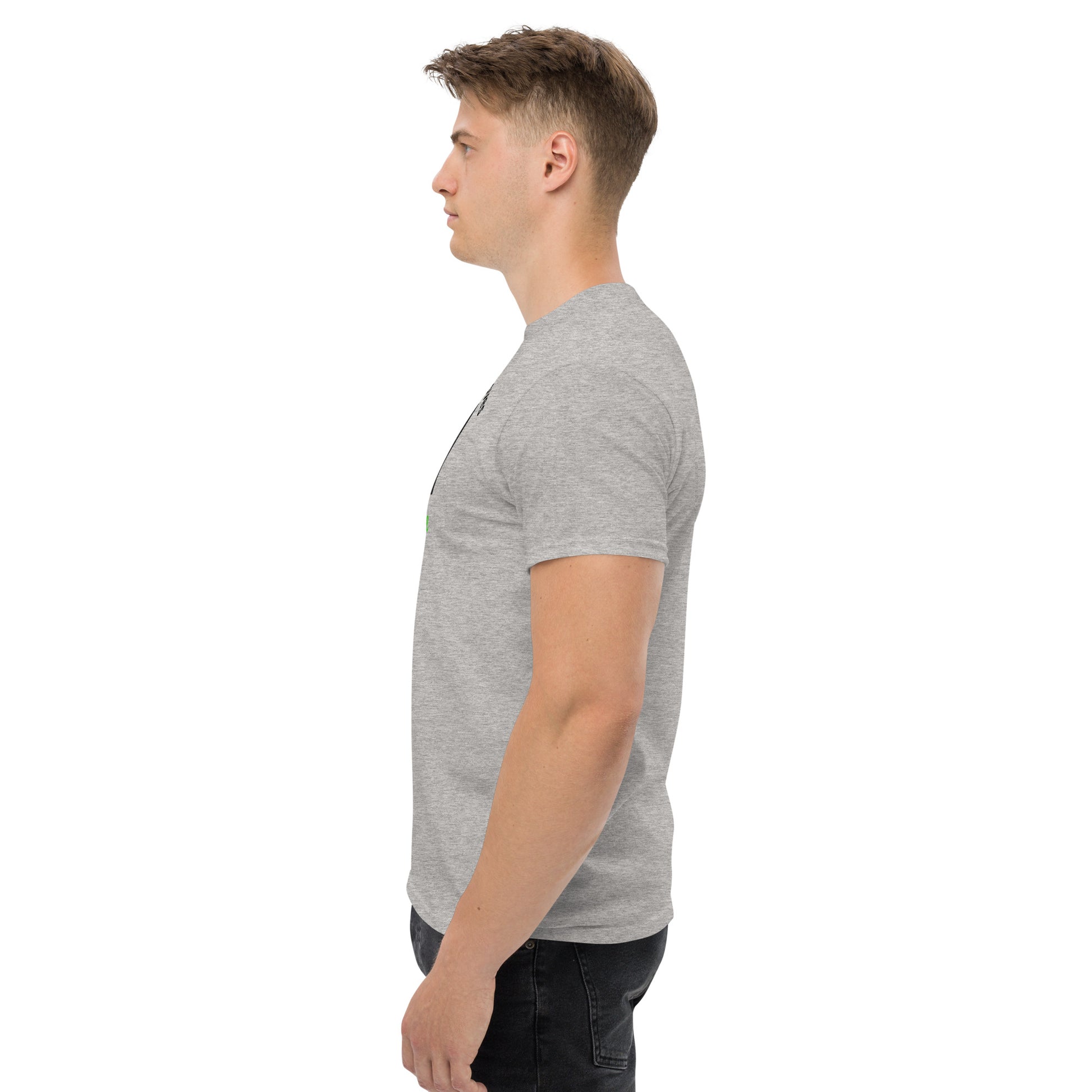 Unisex t-shirt with 'Mountain Man Moves' slogan, styled for outdoor adventures and dance challenges – set against a bold, mountainous backdrop.