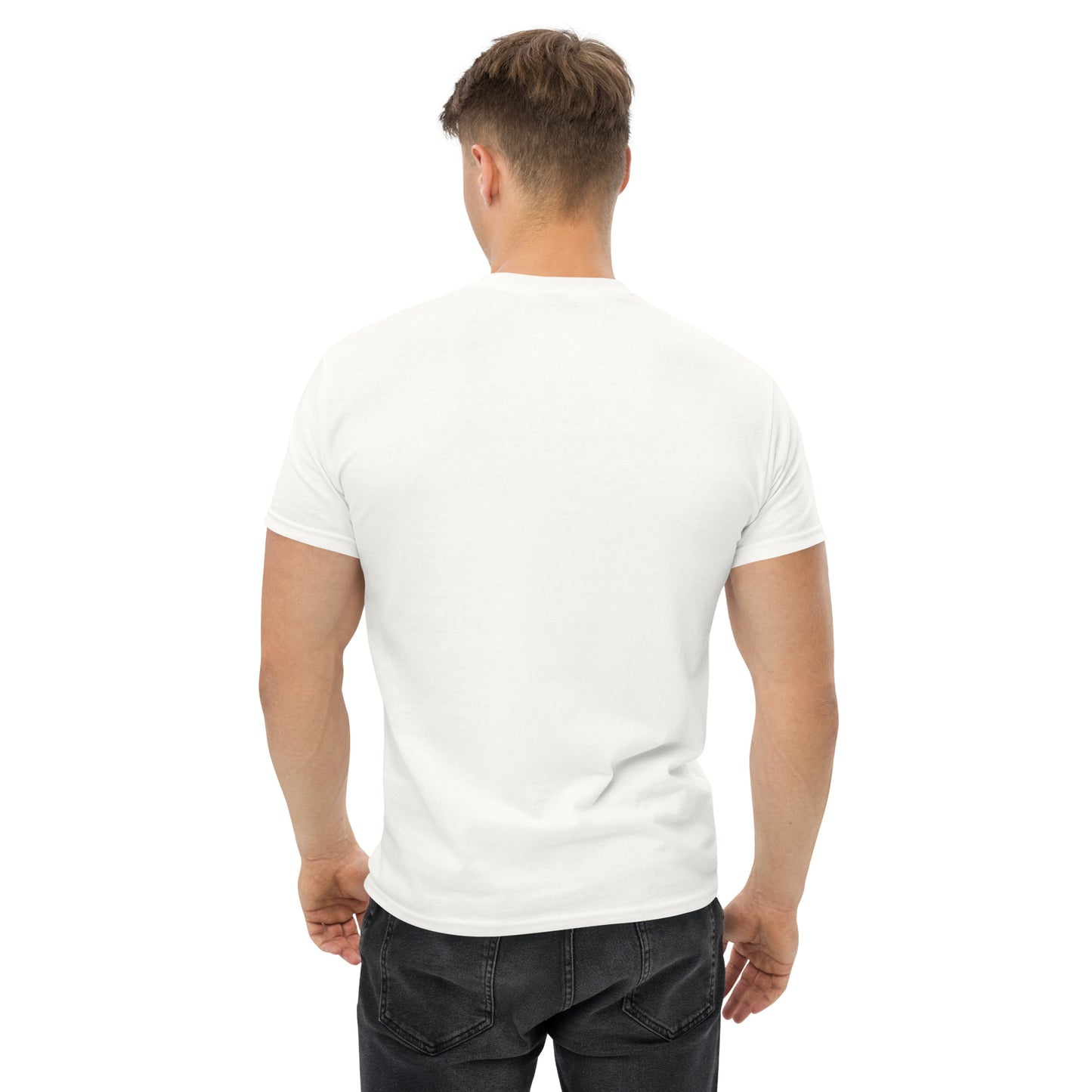 Unisex t-shirt with 'Mountain Man Moves' slogan, styled for outdoor adventures and dance challenges – set against a bold, mountainous backdrop.