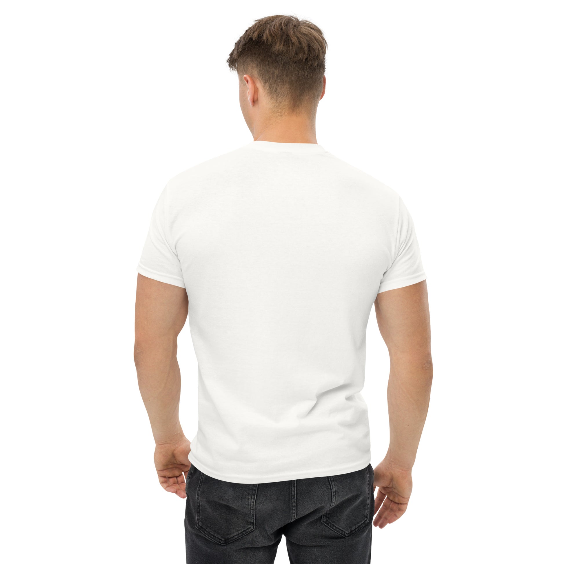 Unisex t-shirt with 'Mountain Man Moves' slogan, styled for outdoor adventures and dance challenges – set against a bold, mountainous backdrop.