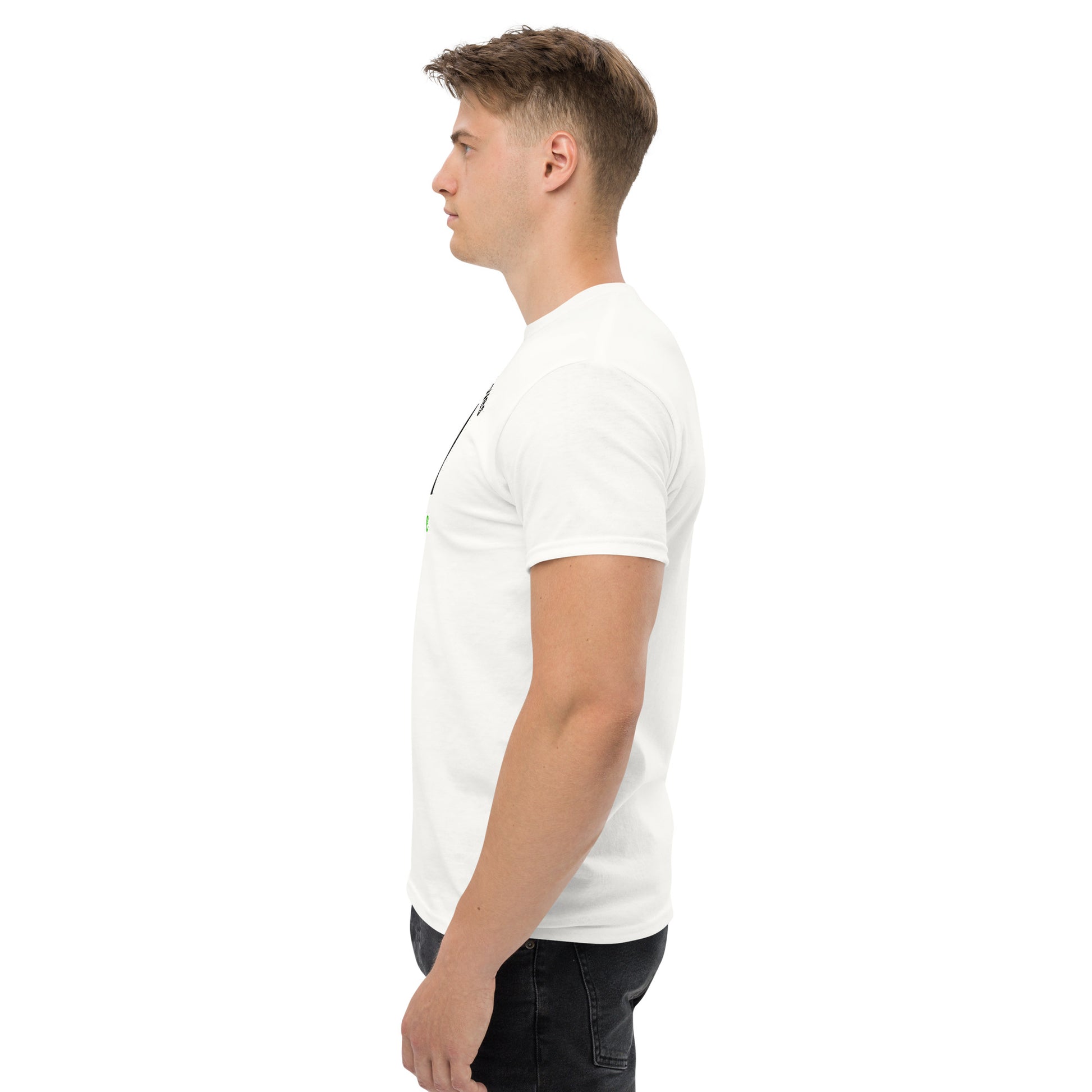 Unisex t-shirt with 'Mountain Man Moves' slogan, styled for outdoor adventures and dance challenges – set against a bold, mountainous backdrop.