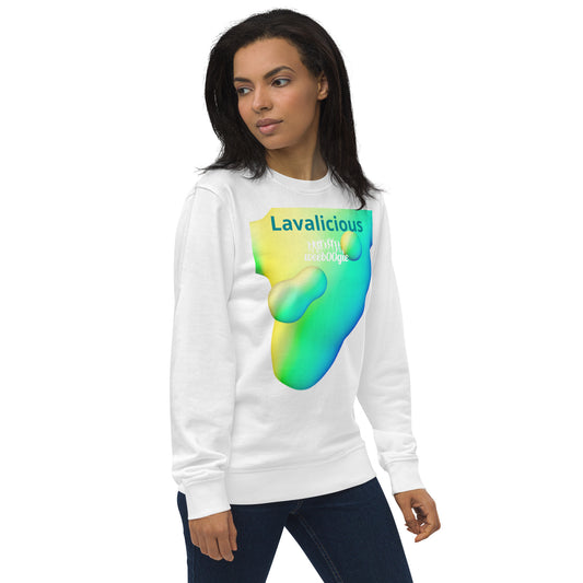 wee b00gie Lavalicious Unisex Organic Sweatshirt - 80% Organic Cotton 20% Recycled Polyester French Terry Knit - Classic Set-In Sleeve Fit with Lava Dance Print - Perfect for Lounging, Layering and Sustainable Style - wee b00gie store