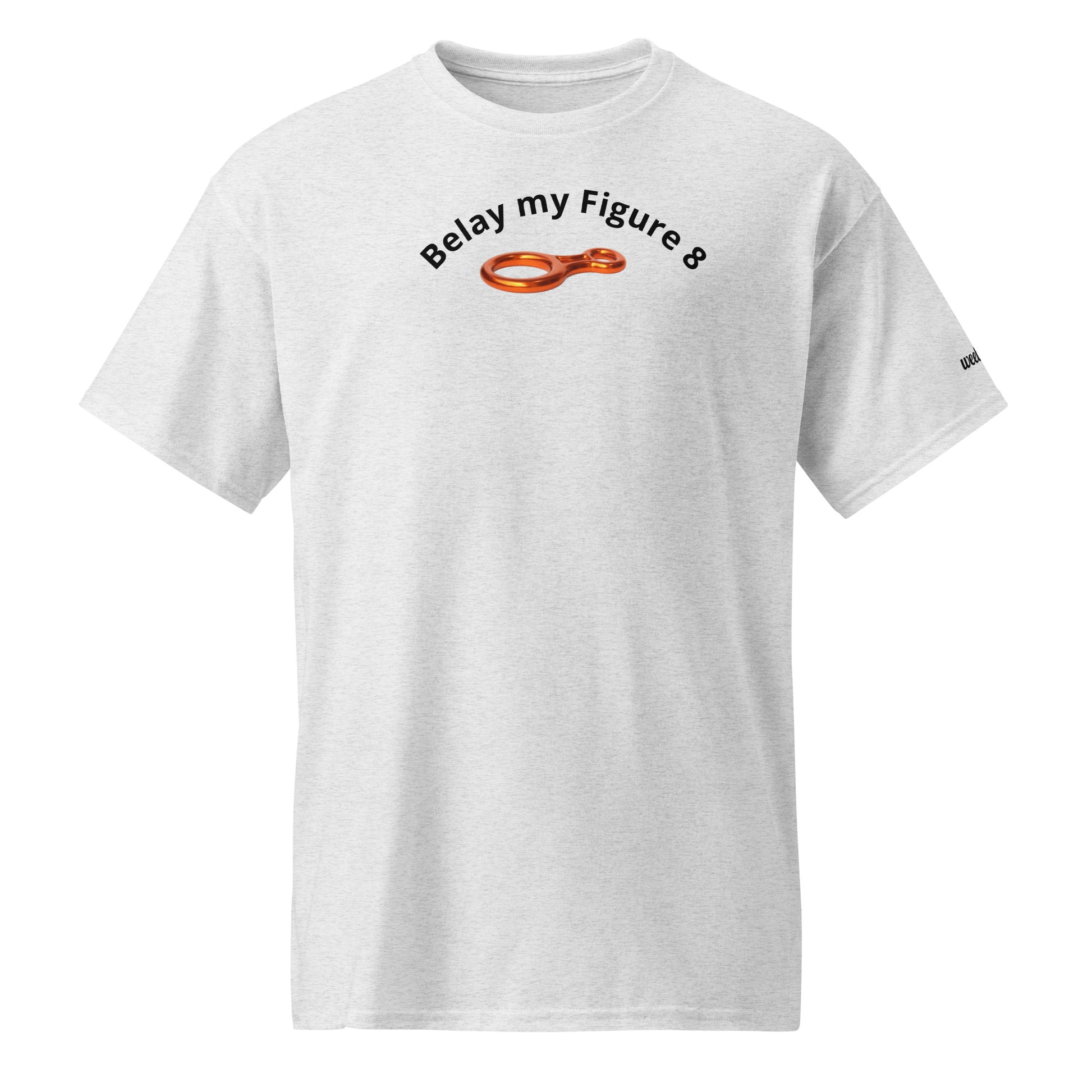 Unisex sports t-shirt with 'Belay my Figure 8' slogan, styled for climbers with a playful twist.