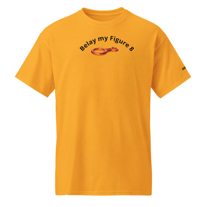 Unisex sports t-shirt with 'Belay my Figure 8' slogan, styled for climbers with a playful twist.