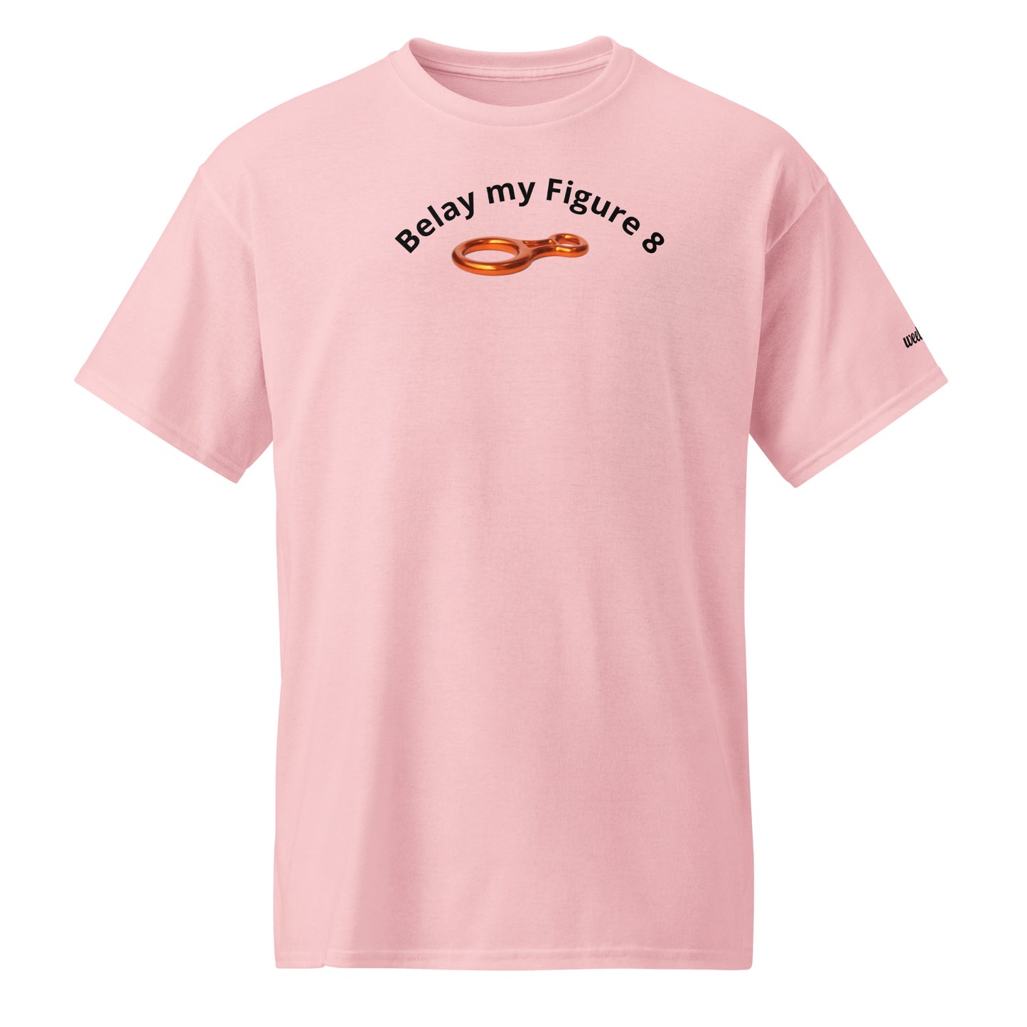 Unisex sports t-shirt with 'Belay my Figure 8' slogan, styled for climbers with a playful twist.