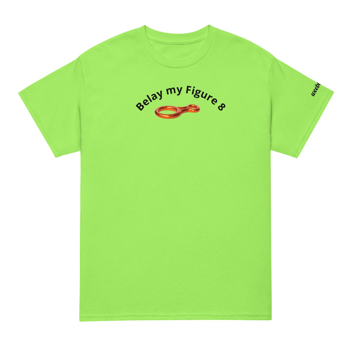 Unisex sports t-shirt with 'Belay my Figure 8' slogan, styled for climbers with a playful twist.