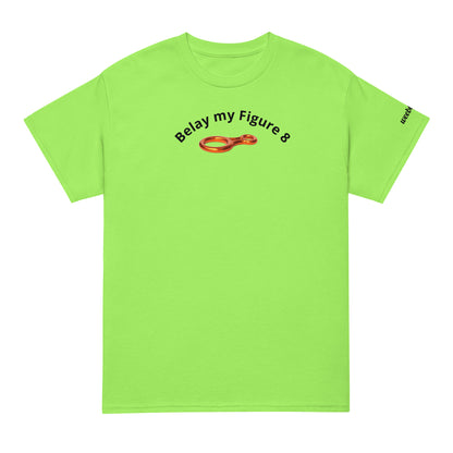 Unisex sports t-shirt with 'Belay my Figure 8' slogan, styled for climbers with a playful twist.
