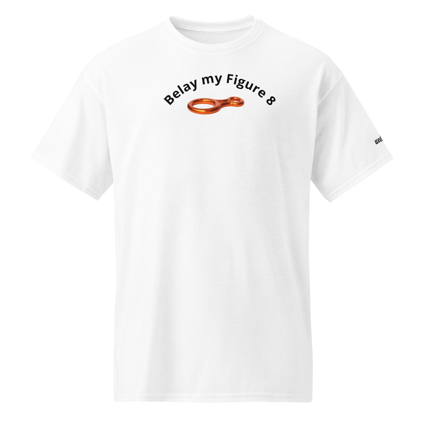 Unisex sports t-shirt with 'Belay my Figure 8' slogan, styled for climbers with a playful twist.
